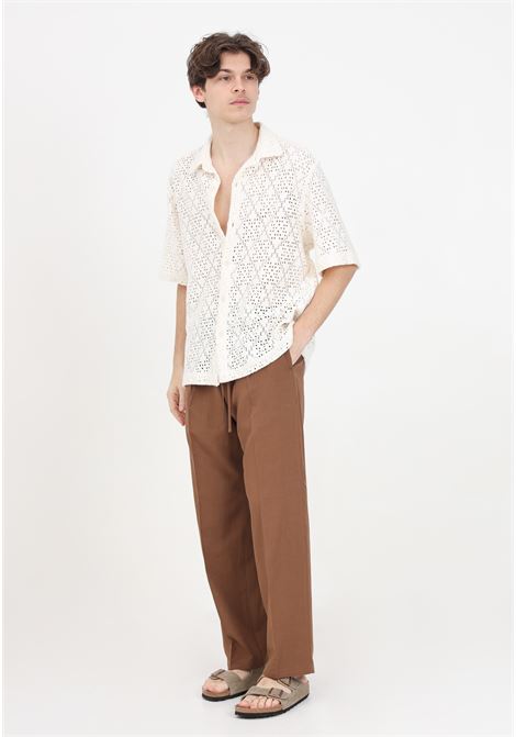 Brown men's trousers with elastic waist IM BRIAN | PA2866020